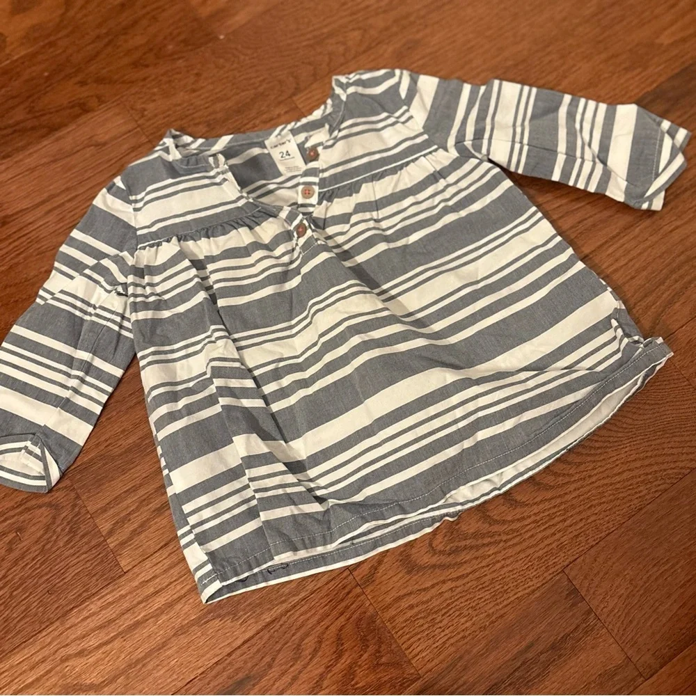 Carter's Gray and White Striped Kids Blouse‎